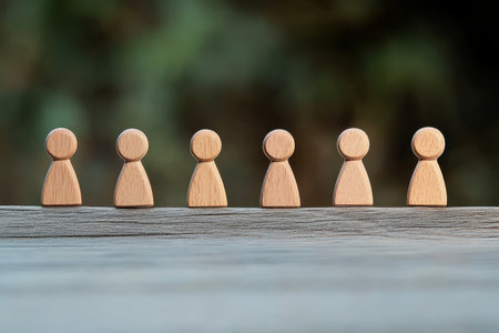 Wooden Figures Symbolizing Teamwork and Leadership in Business Management and Succession Planningの素材