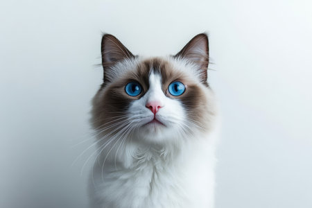 Elegant Ragdoll Cat with Stunning Blue Eyes Posing for a Perfect Portrait on Seamless Backgroundの素材