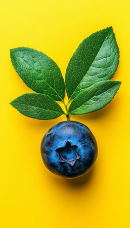 Vibrant Blueberries on a Bright Yellow Background, Showcasing Natural Beauty and Food Appeal.の素材