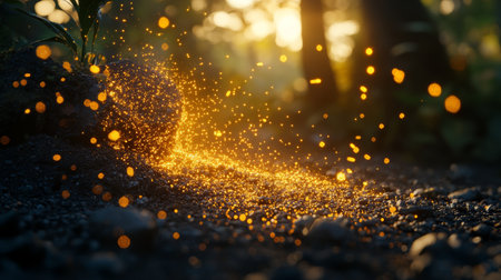 Golden Luminescence of Nature s Beauty Splendid Sunlight Shimmering Through Leaves and Blossomsの素材