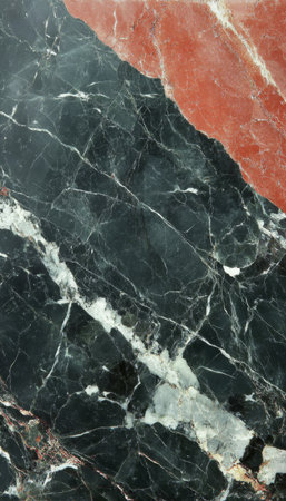 Stylish Dark Green Marble Texture with Red Swath for Elegant Design Backgrounds and Decorの素材