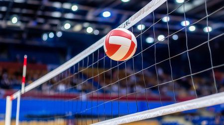 Dynamic Action Shot of Volleyball Players Passing the Ball During an Intense Tournament Match Onlineの素材