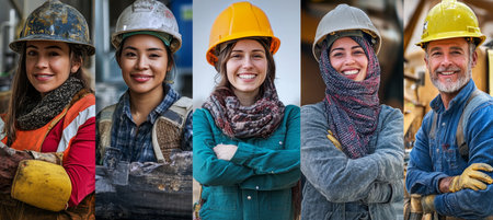 Diverse Workforce Smiles, Celebrating Unity in Skilled Trades, Construction, and Engineering Teamsの素材