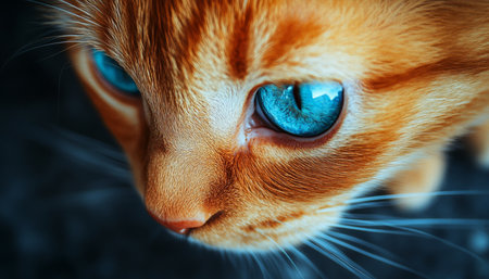 Captivating Portrait of a Ginger Cat with Stunning Azure Eyes Against a Soft Gray Backgroundの素材