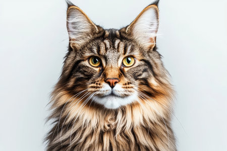 Stunning Maine Coon Cat Portrait Featuring Captivating Eyes and Beautiful Fur on a Soft Backgroundの素材