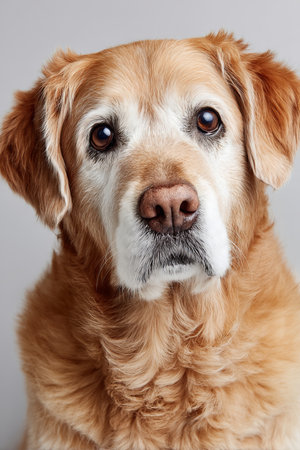 Charming Golden Retriever Portrait with Striking Eyes and Adorable Expression on Clean Backgroundの素材