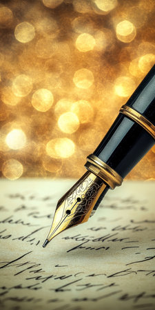 Elegant Vintage Feather Pen Capturing Beautiful Moments of Life in Timeless, Artistic Handwritingの素材