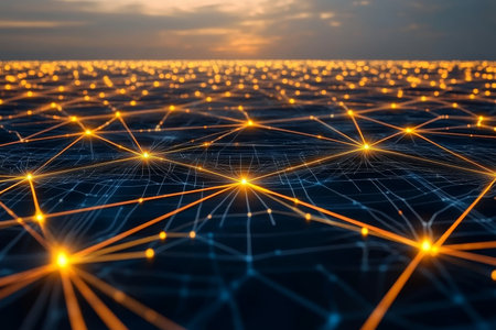 Interconnected Global Network Representing Financial Connections and Digital Transformation Trendsの素材