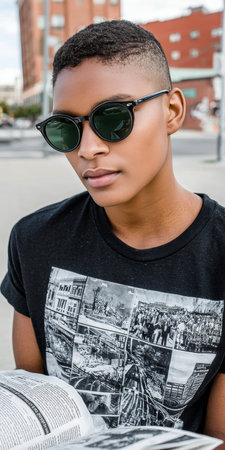 Young Black Activist Wearing Empowering T-Shirt, Advocating for Equality and Justice in Communityの素材