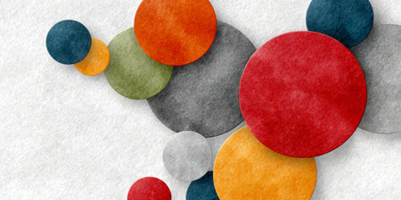 Abstract Watercolor Circles on Textured Background, Overlapping Shapes in Warm and Cool Tonesの素材