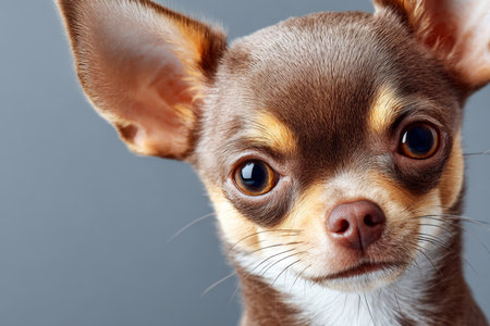 Charming Chihuahua Portrait Adorable Brown and Tan Puppy with Expressive Gaze in Studio Settingの素材