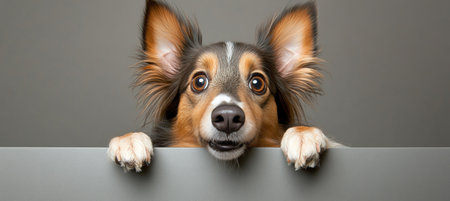 Adorable Shetland Sheepdog with Bright Eyes and Charming Expression, Close-Up in Studio Settingの素材