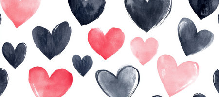 Charming Watercolor Painting of Red and Gray Hearts in a Romantic Valentine s Day Theme Patternの素材