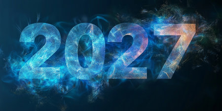 Sparkling 2027 Celebration Design on Deep Blue Backdrop A Year Filled with Excitement and Joyの素材