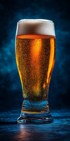 Golden Liquid Glistens in a Studio Beer Glass, Showcasing Richness and Inviting Bubbles Sparkleの素材