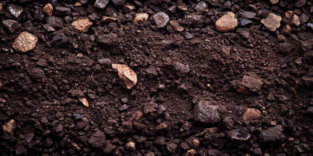Seamless Ground Texture of Brown Rough Soil with Sand, Small Rocks, and Dirt for Creative Designsの素材