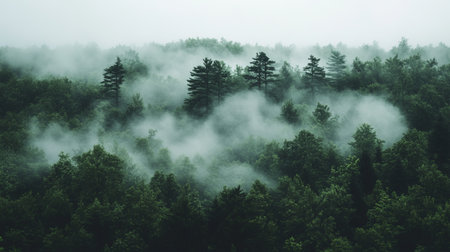 Enchanted Misty Forest Landscape with Ethereal Fog, Serene Nature Scene, Tranquil Woodland Sceneryの素材