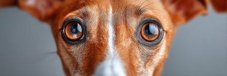 Close-Up of An Anxious Brown and White Dog Looking at the Camera with Big Eyes. A Pets Portrait.の素材