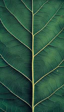 Close-Up of a Veined Green Leaf Intricate Natural Patterns and Textures for Stock Image Useの素材