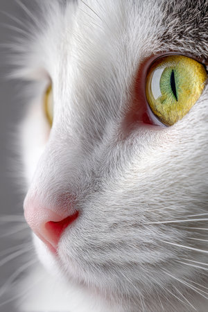 A Beautiful, Adorable White Kitten with Bright Yellow-Green Eyes, Captured in a Tender Momentの素材