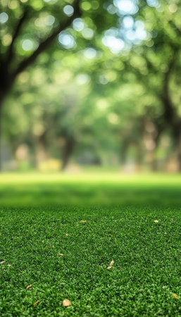 Lush Green Pastoral Landscape with Vibrant Vegetation and Blurred Trees Under a Clear Blue Skyの素材