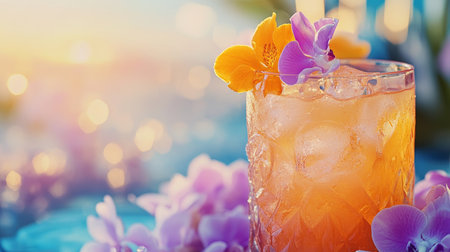 Refreshing Tropical Cocktail with Colorful Garnish in a Vibrant Exotic Setting for Summer Relaxationの素材