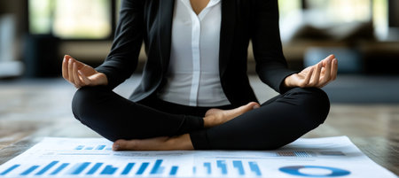 Women Meditating for Stress Relief While Sitting on Financial Growth for Zen Harmony and Focusの素材