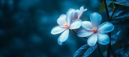 Twilight Garden with Dreamlike White Blossoms Radiating Soft Light and Ethereal Landscape Vibesの素材