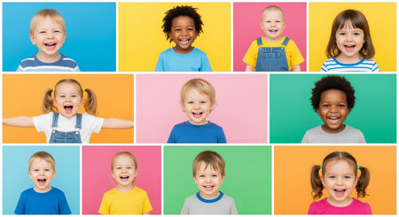 Joyful Faces A Colorful Tapestry of Diverse Toddlers and Children Expressing Happiness Togetherの素材