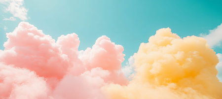 Vibrant Cloudscape Art with Ethereal Textures and Scenic Formations in a Colorful Sky Aboveの素材