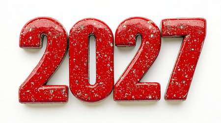 Rustic Metal Numerals Representing The New Year 2027, Celebrating Future Events and Goalsの素材