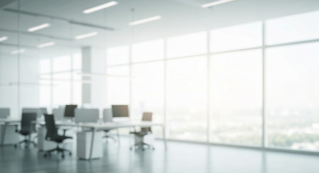 Bright Modern Open Office Space with Serene Atmosphere Promoting Productivity and Collaborationの素材