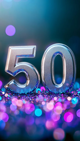 Celebrating 50 Years Silver Anniversary with Sparkling Bokeh Background for Joyful Memoriesの素材