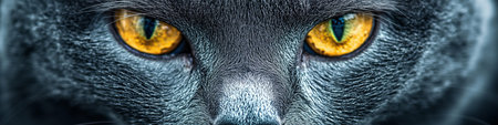 Stunning Close-Up of a Russian Blue Cat s Mesmerizing Eyes and Expressive Face, Captivating Gazeの素材