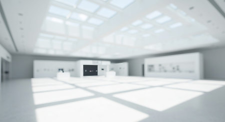 Elegantly abstract spacious interiors glow serene, in soft and calming light and minimalist event.の素材