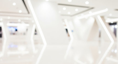 Abstract architecture Modern exhibition center with bright white walls and smooth floors.の素材