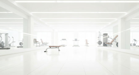 Sleek Modern Exercise Facility Featuring Clean Lines, Ample Reflected Light, and Depth Enhancementの素材