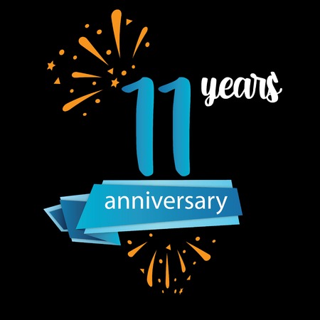 11 anniversary pictogram icon, years birthday logo label. Vector illustration. Isolated on black background - Vectorのイラスト素材