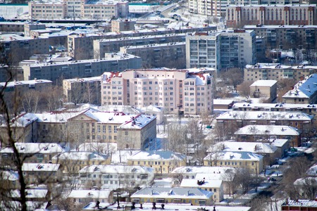 winter Ural city Miass, photo from the droneの写真素材