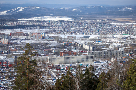 winter Ural city Miass, photo from the droneの写真素材