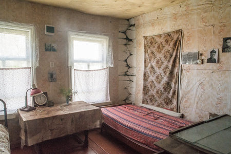 Authentic apartment building in the Russian village. Traditional northern interiorの写真素材