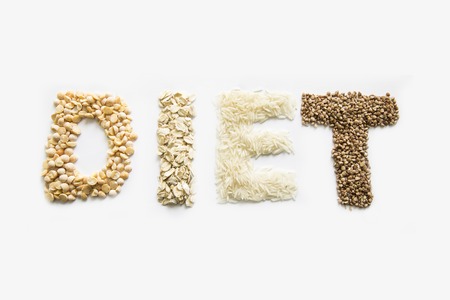 Diet grains text. Isolated on a white background.の写真素材