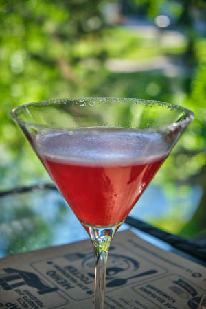 Cosmopolitan cocktail in the restaurant. Close-up. Russia, Altai.の写真素材