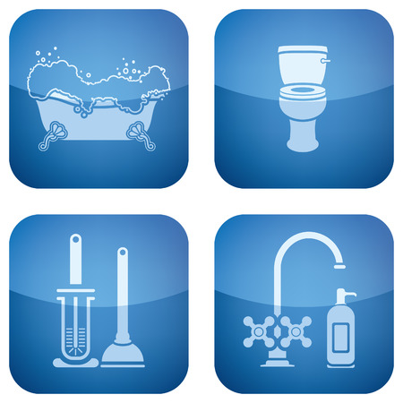 Cobalt Square 2D Icons Set: Bathroomのイラスト素材