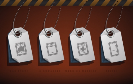 House related objects: 
Gas stove, Dishwasher, Washing machine, Fridge. 
This artwork are part of the White label Icons set and saved as a EPS version 10. のイラスト素材