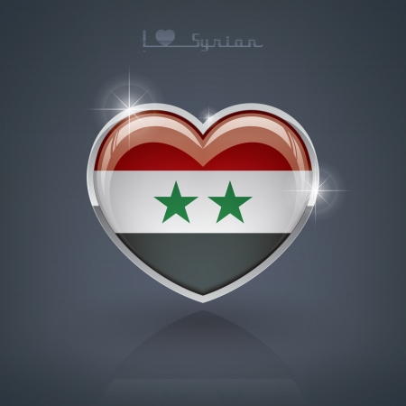 Glossy heart shape flags of the Worlds  Syrian Arab Republicのイラスト素材