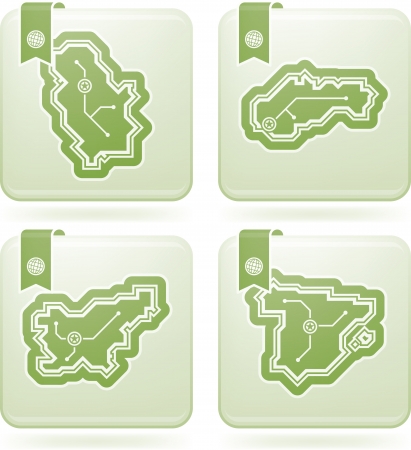 Simple (iconic) design of a countries of the world, from left to right, top to bottom: 
Serbia, Slovak Republic, Republic of Slovenia, Kingdom of Spain. 
のイラスト素材
