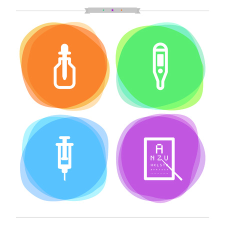 Medicine and healthcare theme - bottle and dropper, electronic thermometer, syringe, oculist alphabet test.
Colored Dots Style Vector Icons Set saved as EPS v. 10のイラスト素材