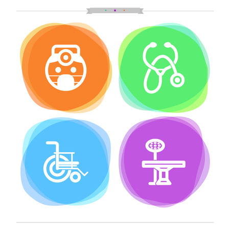 Medicine and healthcare theme - Surgeon, Stethoscope, Wheel-chair, Operating table.
のイラスト素材