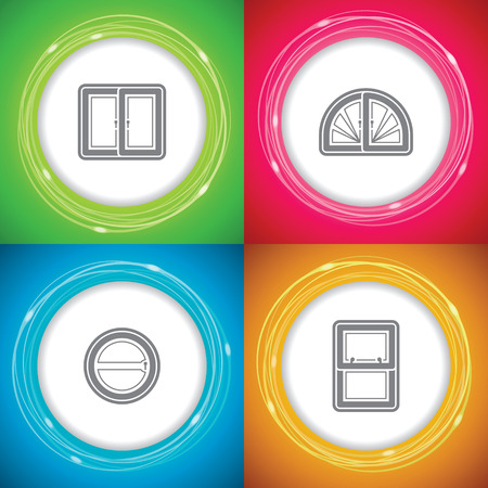 Office Supply Objects -Double Window, Rounded Window, Rounded Window, Slide Window  Atomのイラスト素材